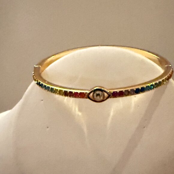 NWT KURT GEIGER Evil Eye Crystal Hinge Bangle BRACELET MULTICOLOR W BAG - Picture 3 of 7
